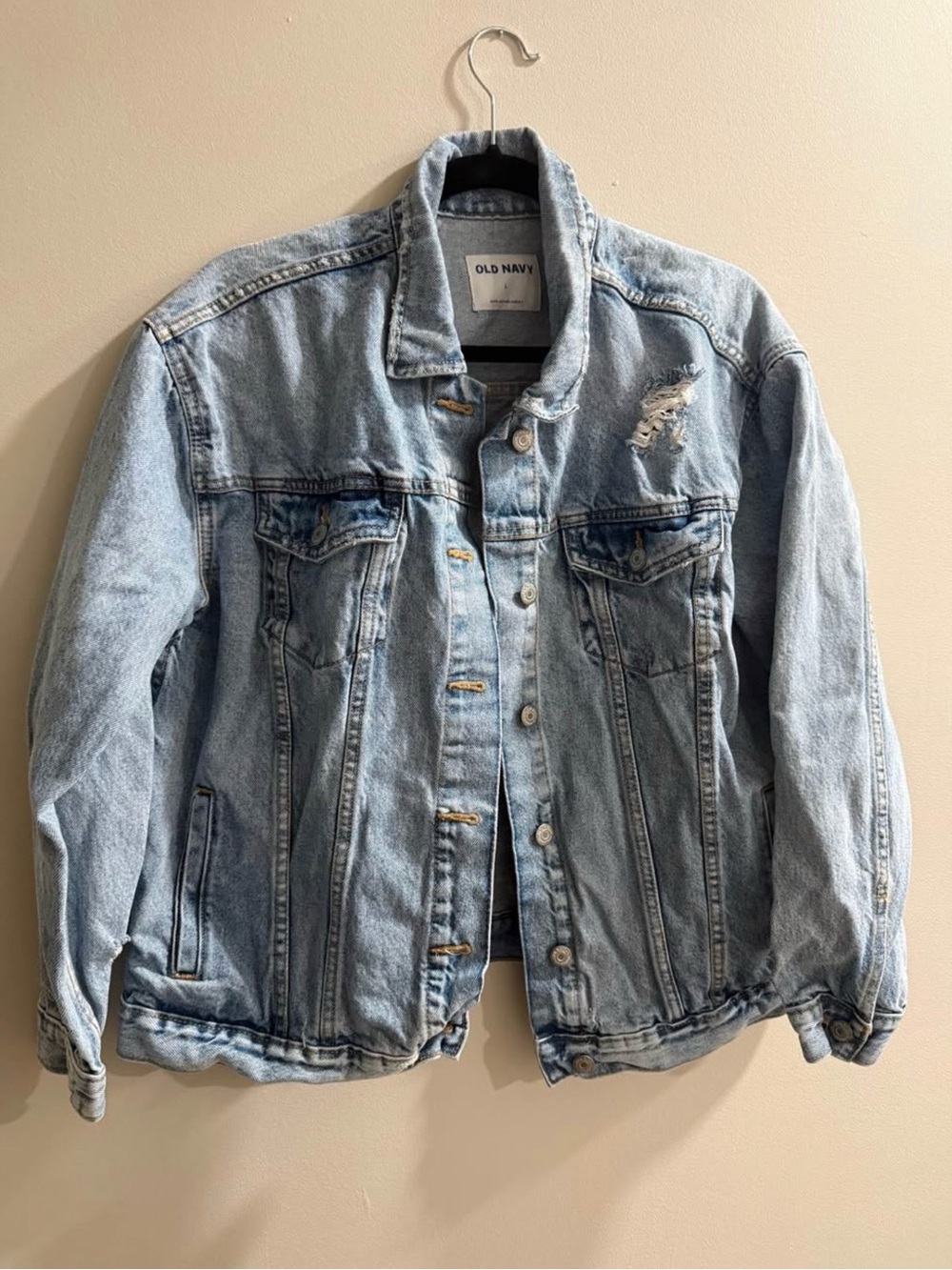 Old Navy Distressed Light Wash Denim Jacket Women’s L